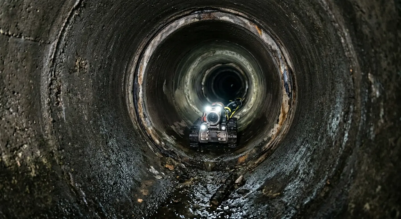 Robotic sewer camera inspecting pipe interior for Drain Snake Service in Denton